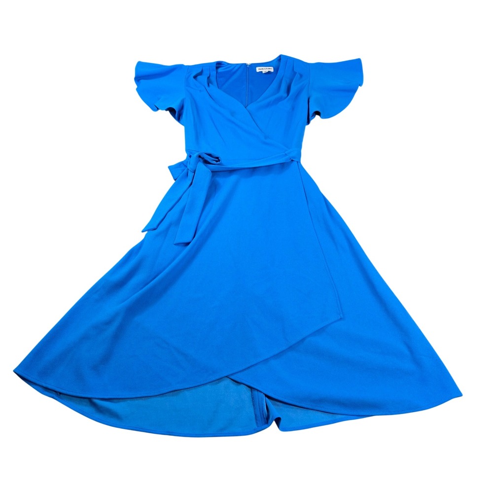 Shelby & Palmer Women's Royal Blue Faux Wrap Flutter Sleeve Midi Dress Size 8